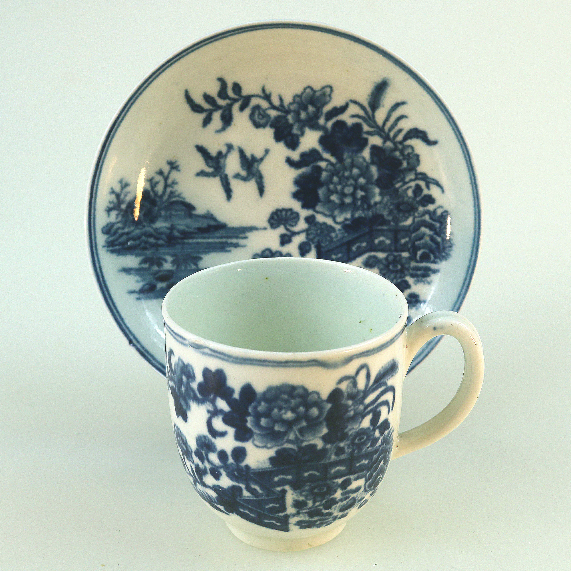 Antique Dr Wall 1st period Worcester blue & white porcelain Cup & Saucer C.1770