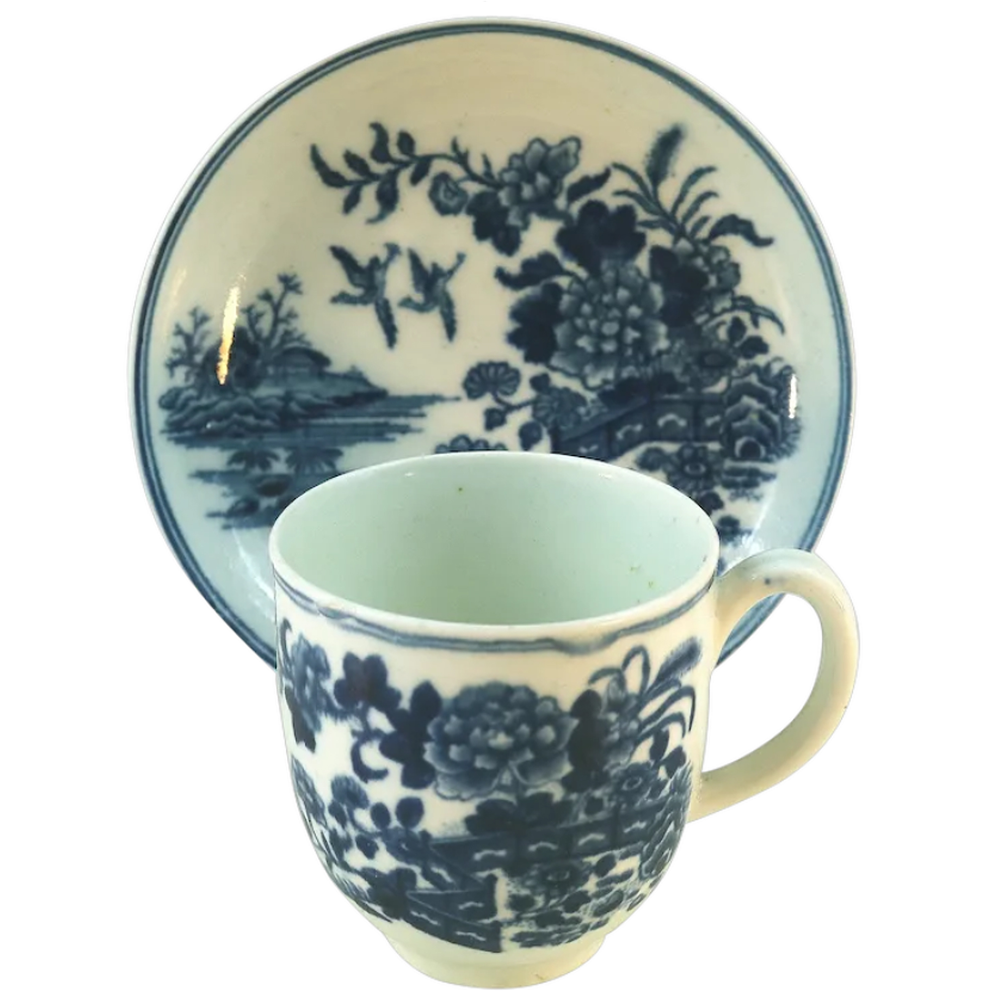 Antique Dr Wall 1st period Worcester blue & white porcelain Cup & Saucer C.1770