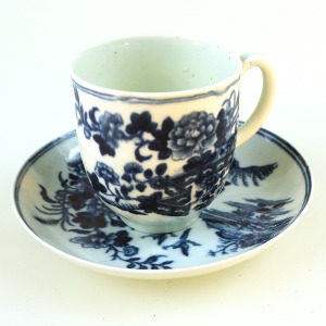 Antique Dr Wall 1st period Worcester blue & white porcelain Cup & Saucer C.1770