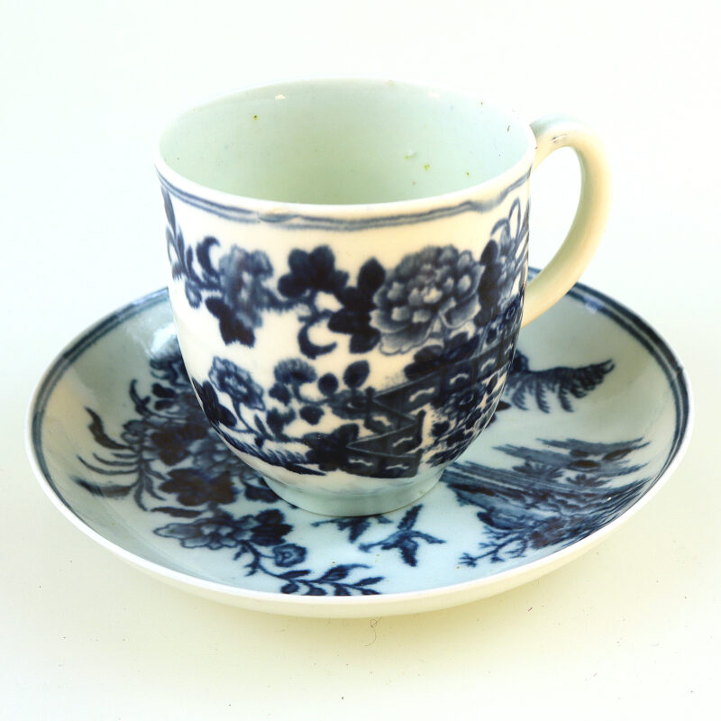 Antique Dr Wall 1st period Worcester blue & white porcelain Cup & Saucer C.1770
