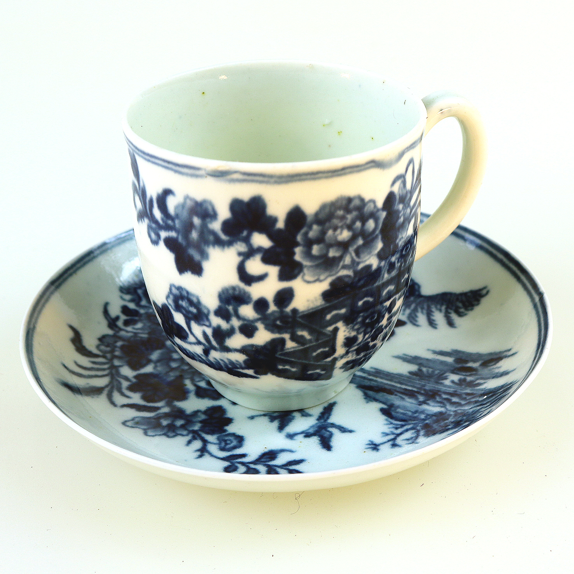 Antique Dr Wall 1st period Worcester blue & white porcelain Cup & Saucer C.1770