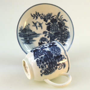 Antique Dr Wall 1st period Worcester blue & white porcelain Cup & Saucer C.1770