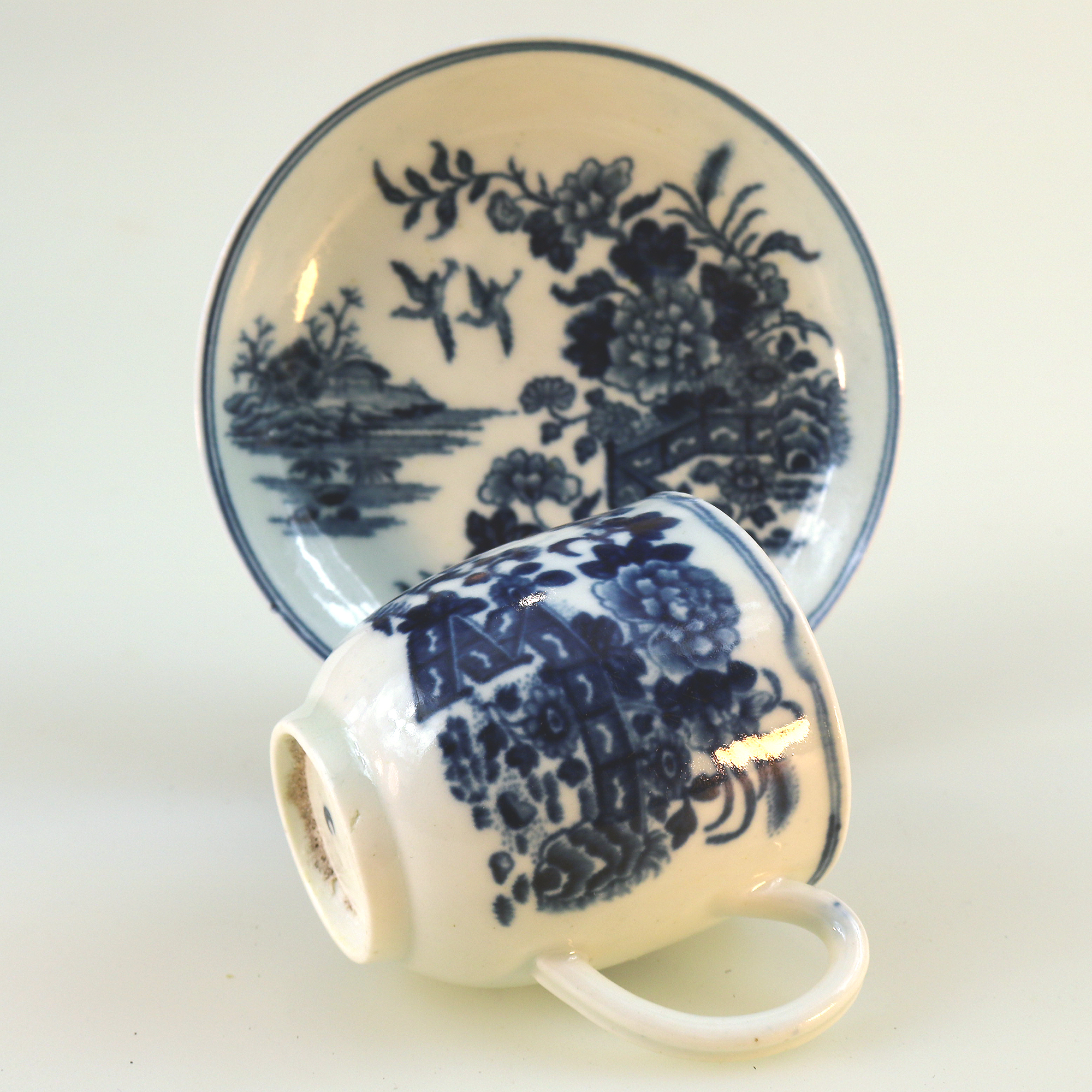 Antique Dr Wall 1st period Worcester blue & white porcelain Cup & Saucer C.1770