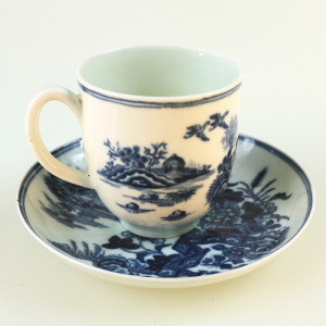 Antique Dr Wall 1st period Worcester blue & white porcelain Cup & Saucer C.1770