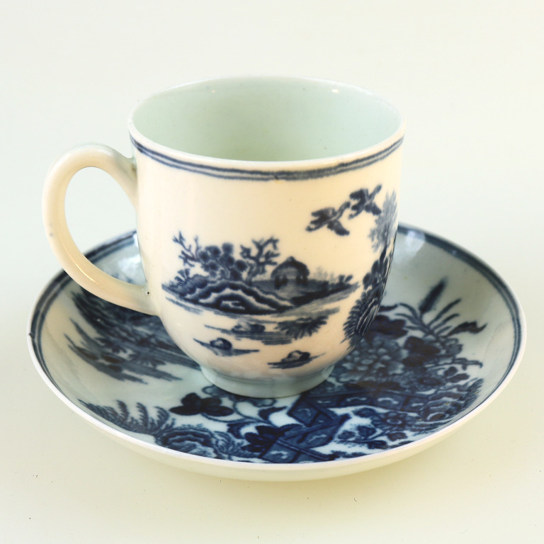 Antique Dr Wall 1st period Worcester blue & white porcelain Cup & Saucer C.1770 - Image 6