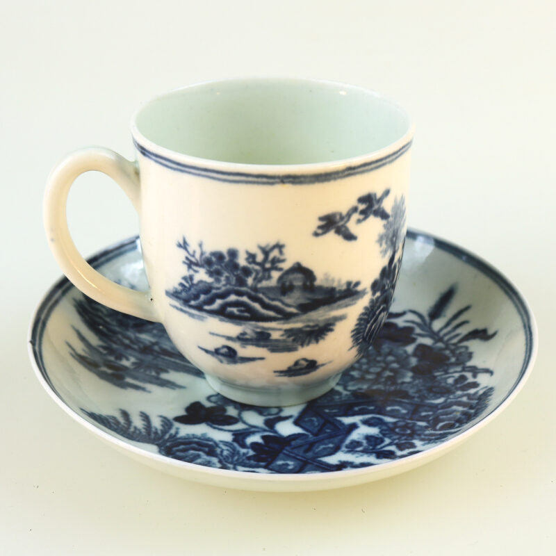Antique Dr Wall 1st period Worcester blue & white porcelain Cup & Saucer C.1770