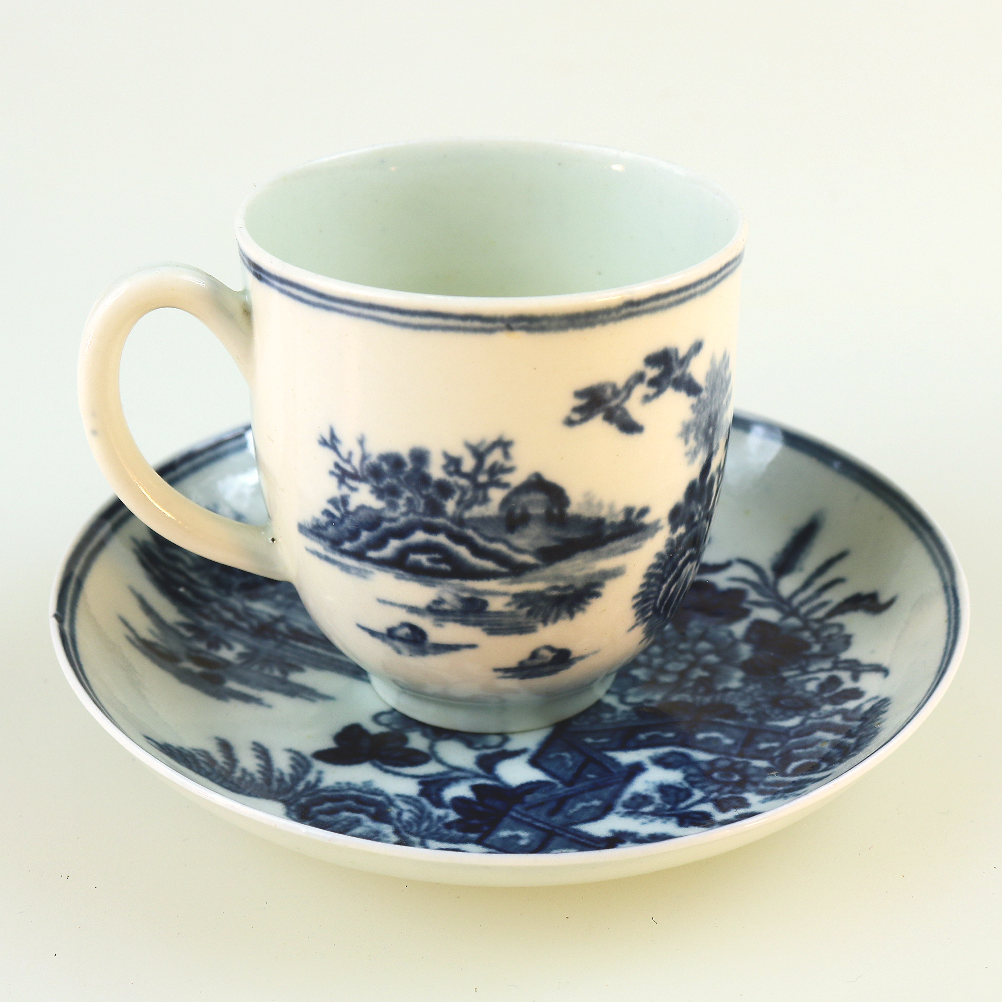 Antique Dr Wall 1st period Worcester blue & white porcelain Cup & Saucer C.1770