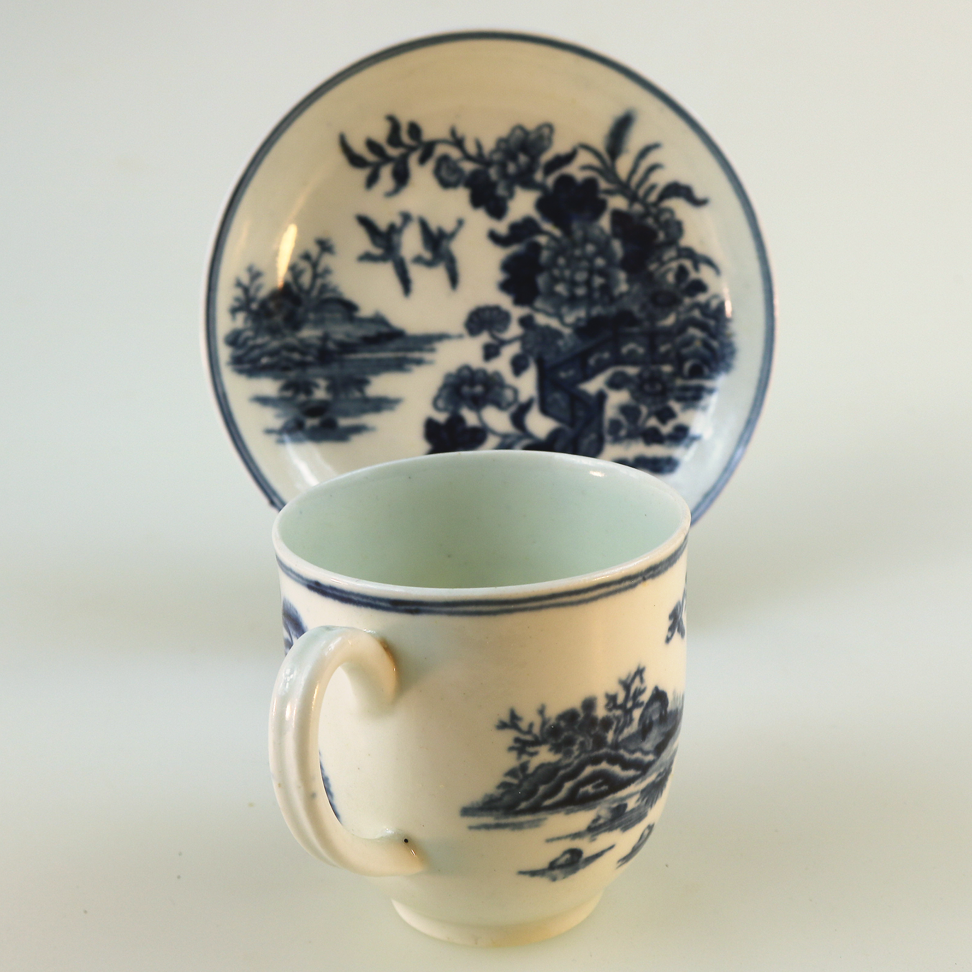 Antique Dr Wall 1st period Worcester blue & white porcelain Cup & Saucer C.1770