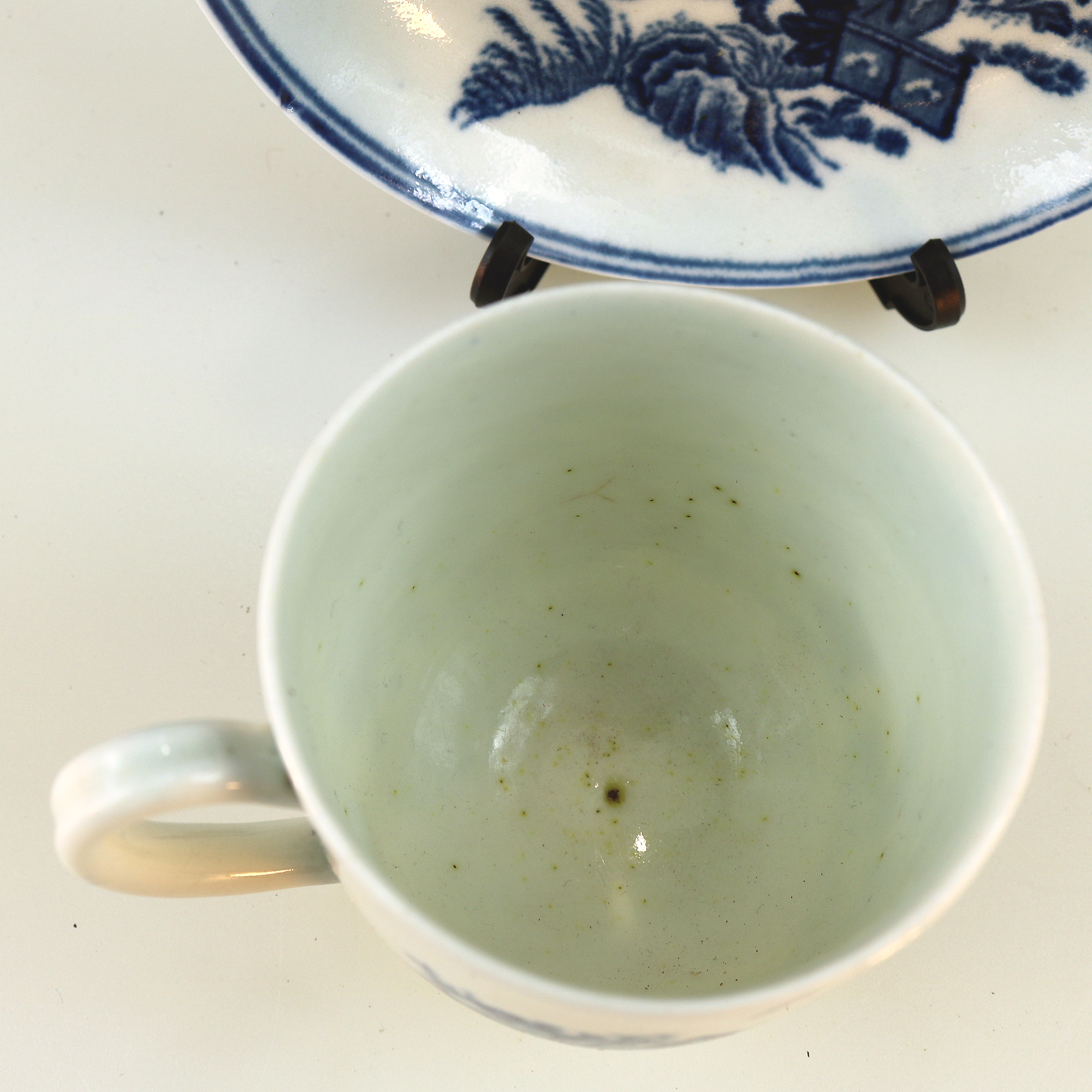 Antique Dr Wall 1st period Worcester blue & white porcelain Cup & Saucer C.1770