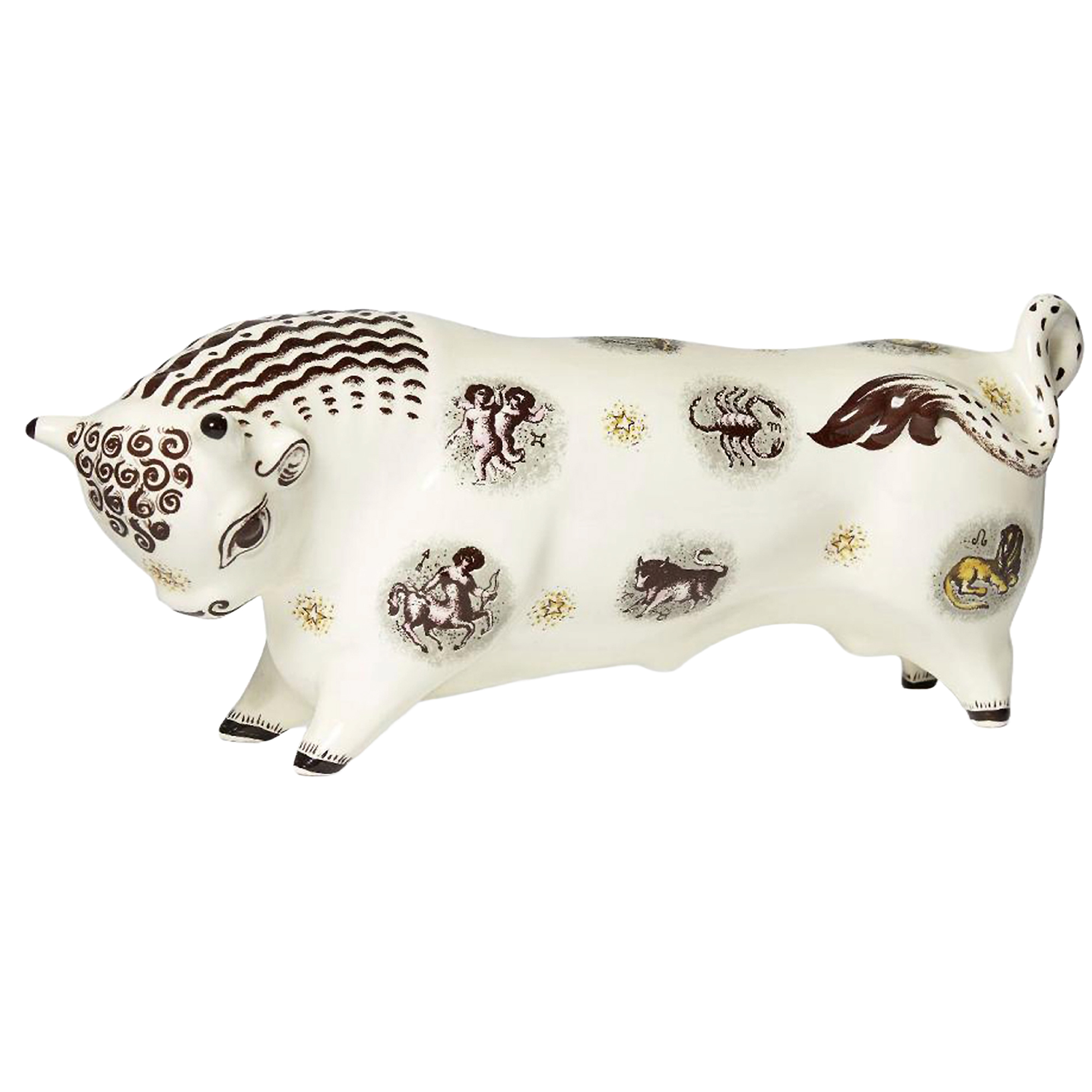 Wedgwood mid-century Queensware pottery Taurus the Bull by Arnold Machin C.1950