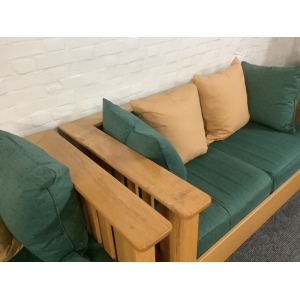 A Substantial Pair Of 3 Seater Settees In Solid English Light Oak.