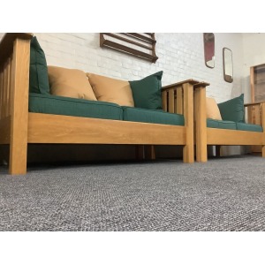 A Substantial Pair Of 3 Seater Settees In Solid English Light Oak.