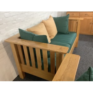 A Substantial Pair Of 3 Seater Settees In Solid English Light Oak.