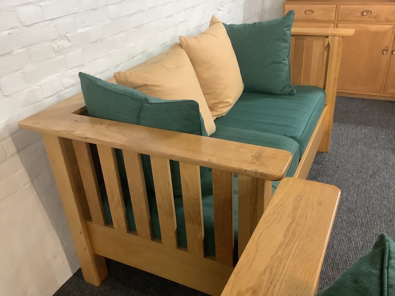 A Substantial Pair Of 3 Seater Settees In Solid English Light Oak.