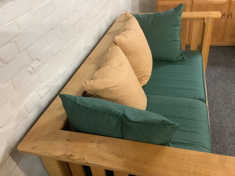 A Substantial Pair Of 3 Seater Settees In Solid English Light Oak.