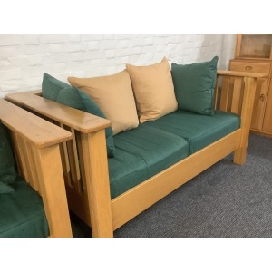 A Substantial Pair Of 3 Seater Settees In Solid English Light Oak.