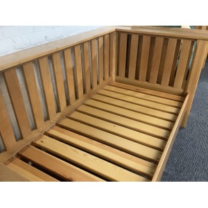 A Substantial Pair Of 3 Seater Settees In Solid English Light Oak.