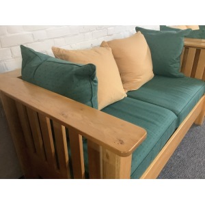 A Substantial Pair Of 3 Seater Settees In Solid English Light Oak.