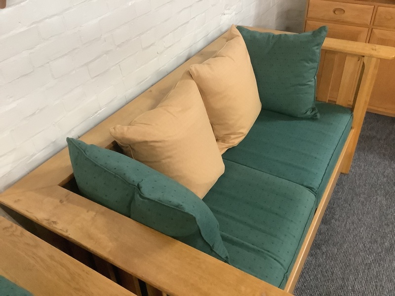 A Substantial Pair Of 3 Seater Settees In Solid English Light Oak.