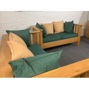 A Substantial Pair Of 3 Seater Settees In Solid English Light Oak.