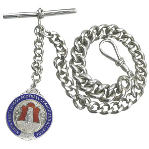 A very heavy antique English solid silver Watch Albert and Football Fob 91g C.1913