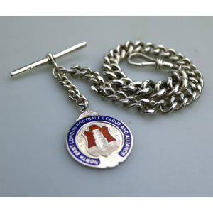 A very heavy antique English solid silver Watch Albert and Football Fob 91g C.1913