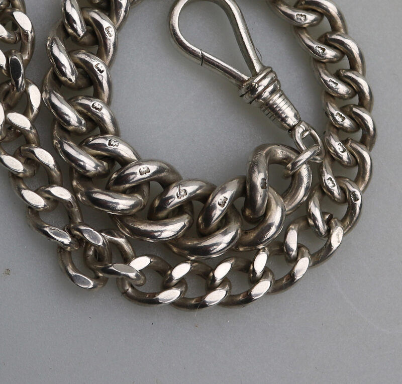 A very heavy antique English solid silver Watch Albert and Football Fob 91g C.1913
