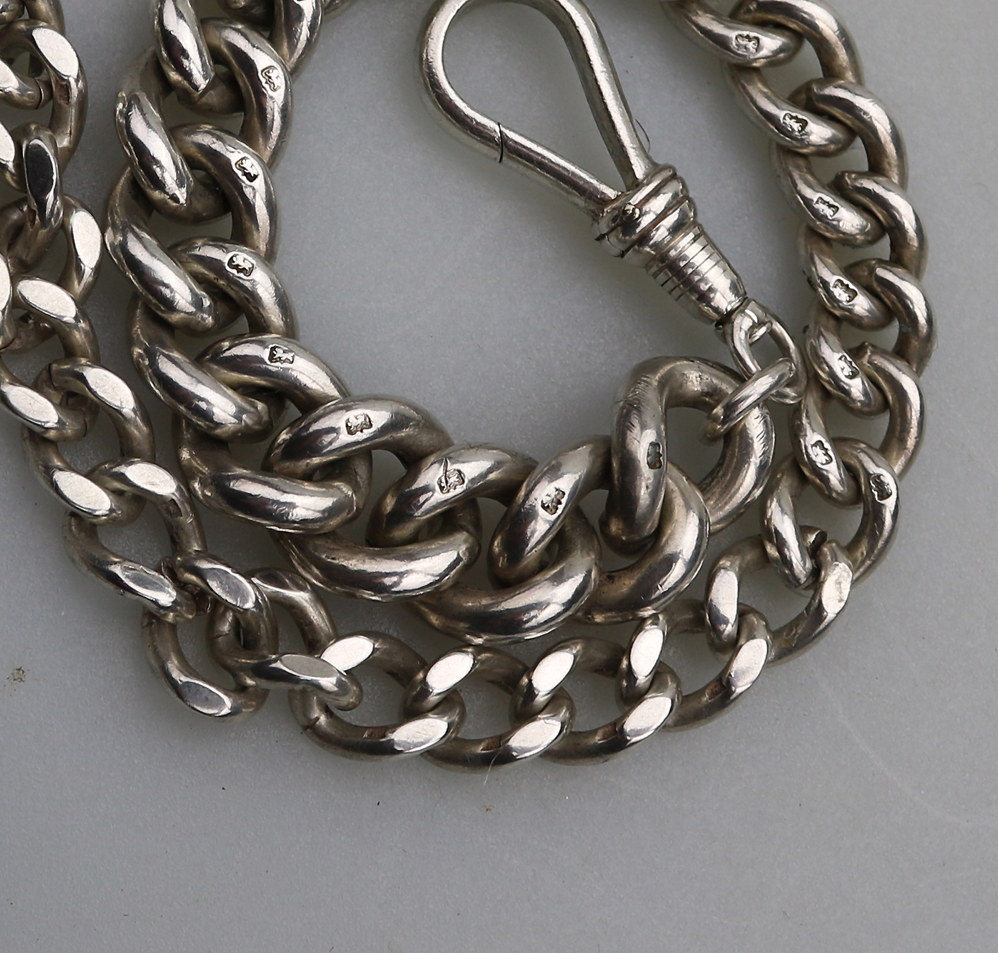 A very heavy antique English solid silver Watch Albert and Football Fob 91g C.1913