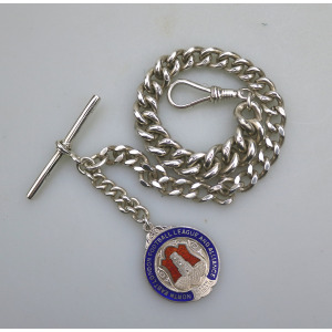A very heavy antique English solid silver Watch Albert and Football Fob 91g C.1913