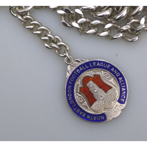A very heavy antique English solid silver Watch Albert and Football Fob 91g C.1913