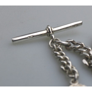 A very heavy antique English solid silver Watch Albert and Football Fob 91g C.1913