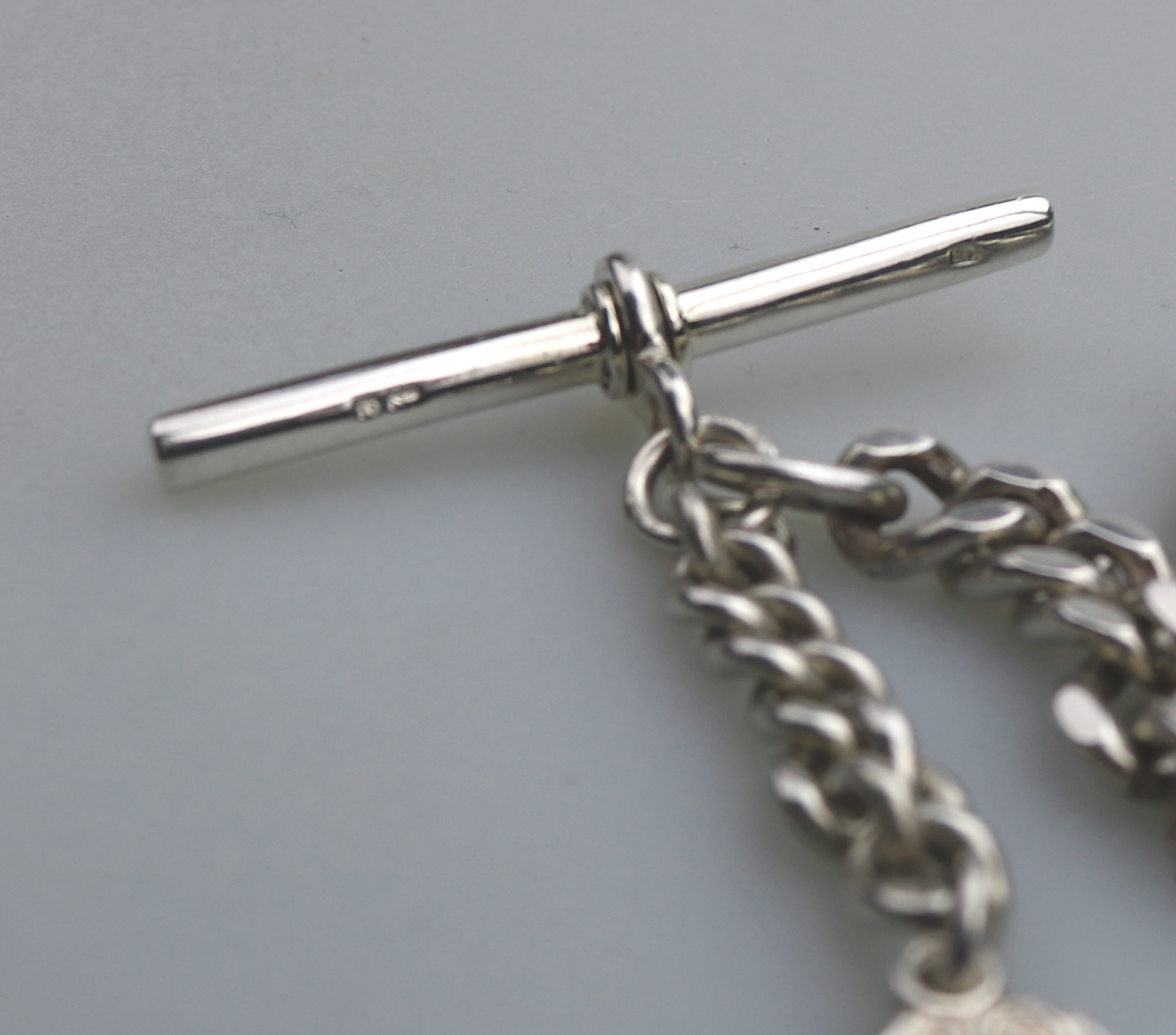 A very heavy antique English solid silver Watch Albert and Football Fob 91g C.1913