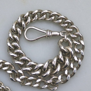 A very heavy antique English solid silver Watch Albert and Football Fob 91g C.1913