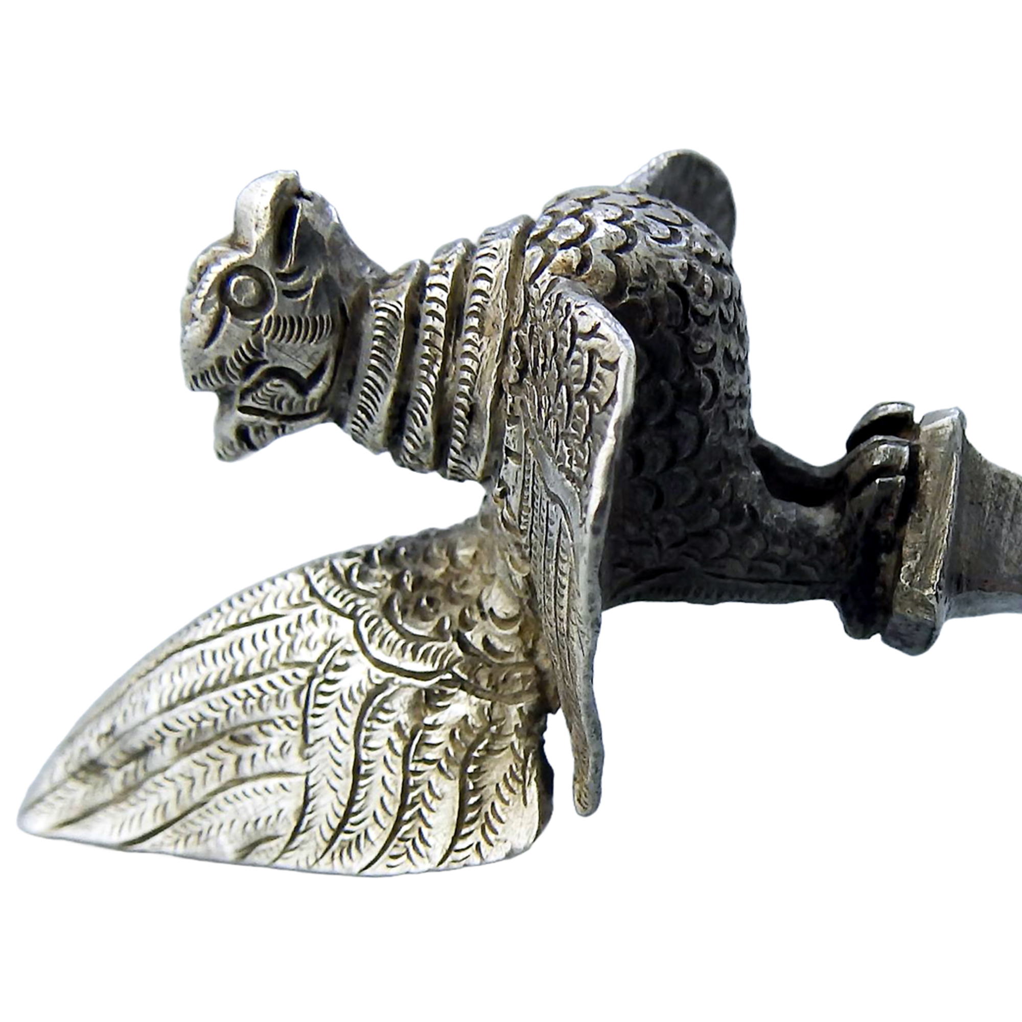 An unique & large novelty antique South Asian Bird solid silver Spoon Mould C.19thC