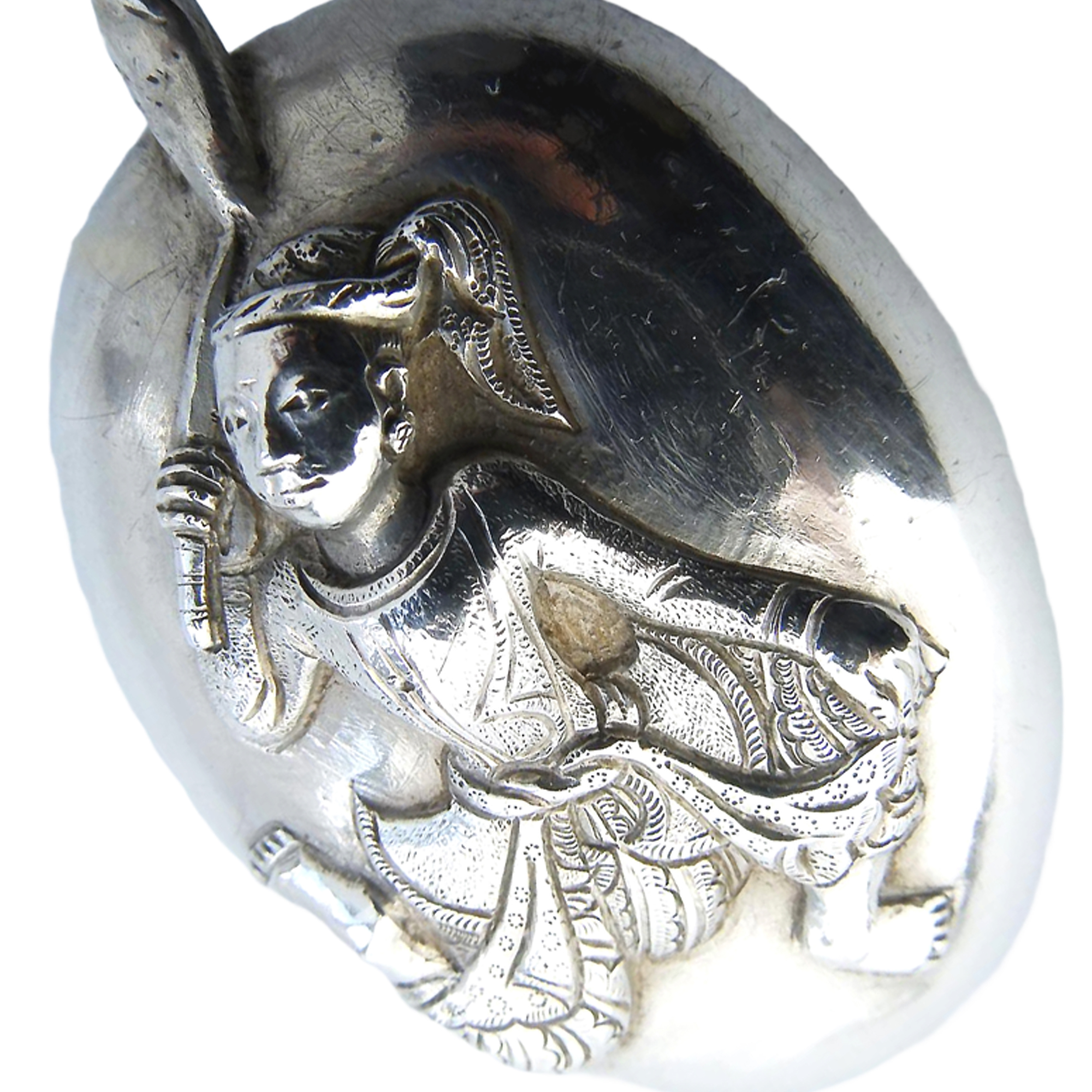 An unique & large novelty antique South Asian Bird solid silver Spoon Mould C.19thC