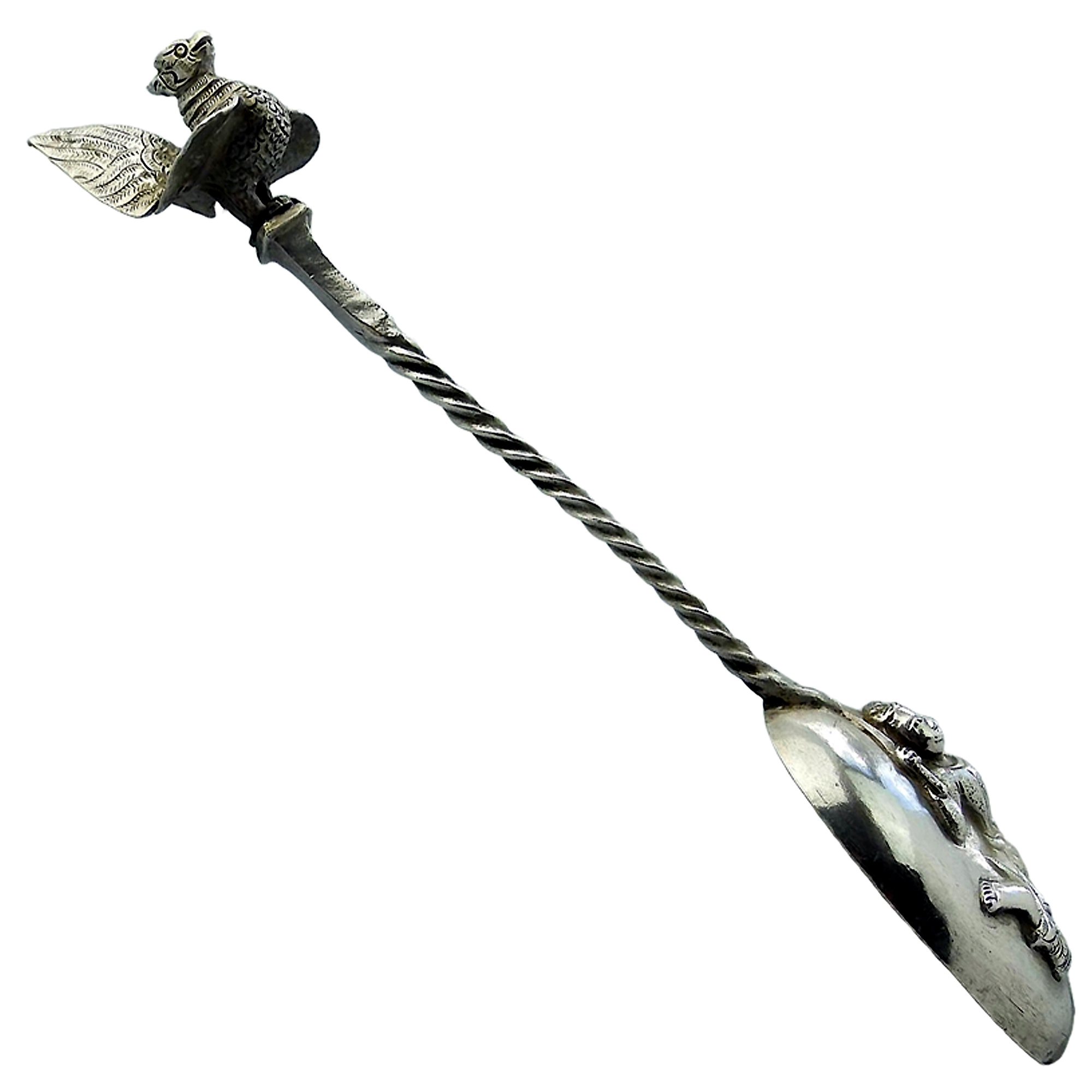 An unique & large novelty antique South Asian Bird solid silver Spoon Mould C.19thC