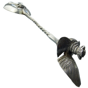 An unique & large novelty antique South Asian Bird solid silver Spoon Mould C.19thC