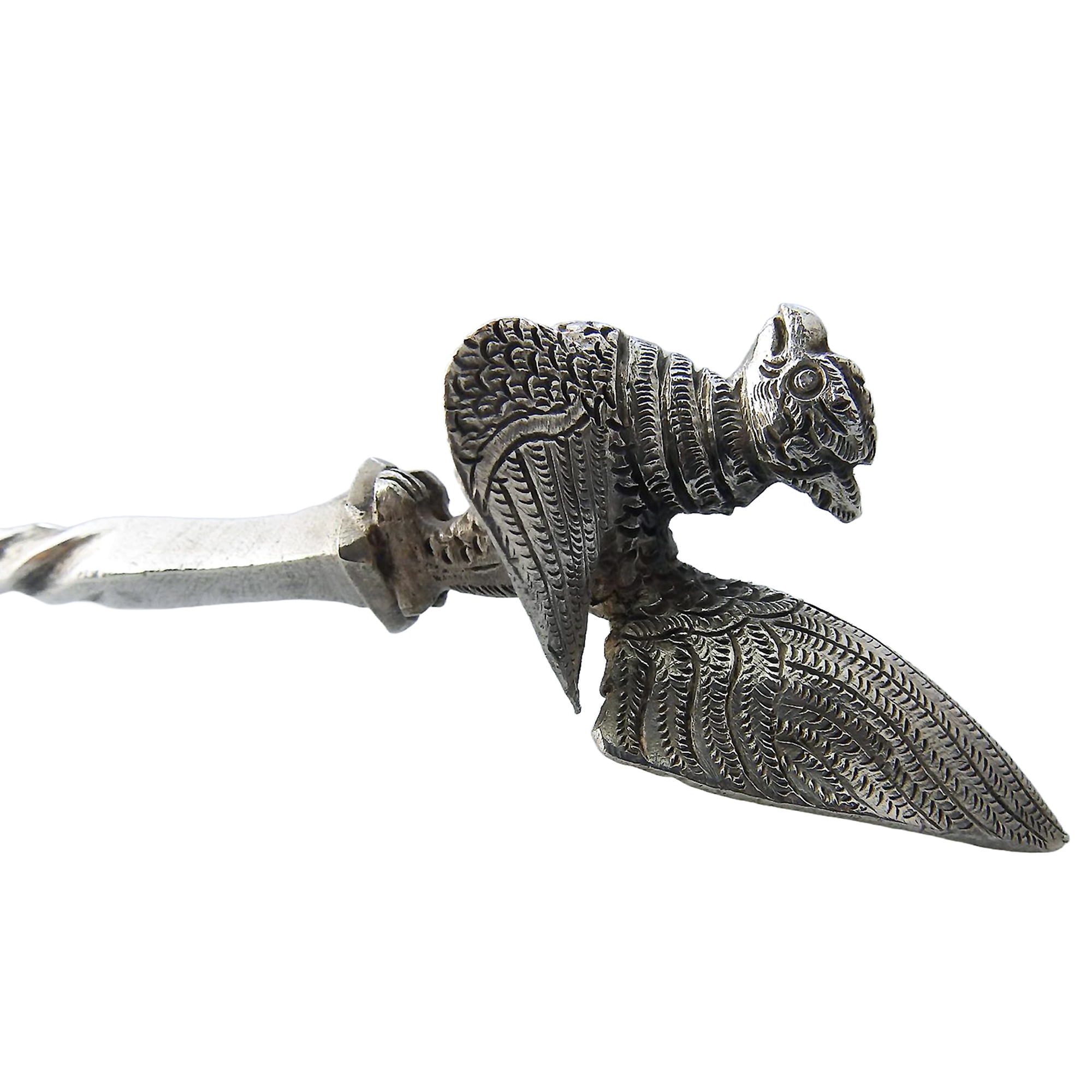 An unique & large novelty antique South Asian Bird solid silver Spoon Mould C.19thC