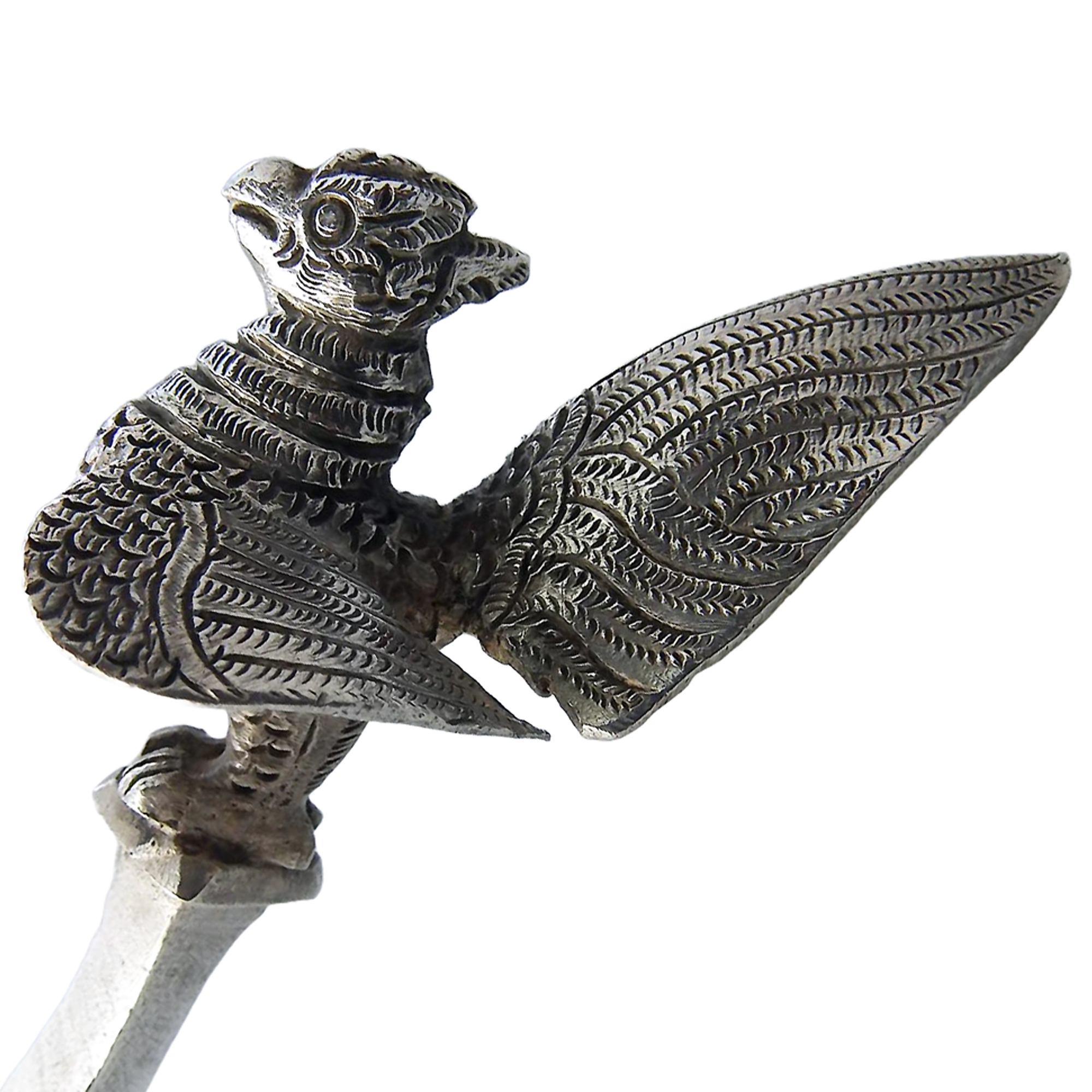 An unique & large novelty antique South Asian Bird solid silver Spoon Mould C.19thC