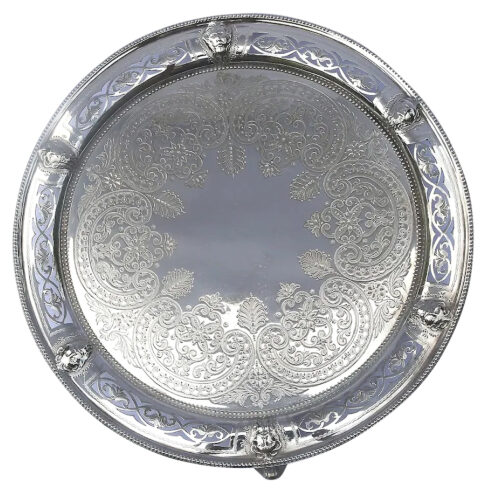 Highly unusual antique silver plated Salver with cast Zeus / Satyr heads C.1870