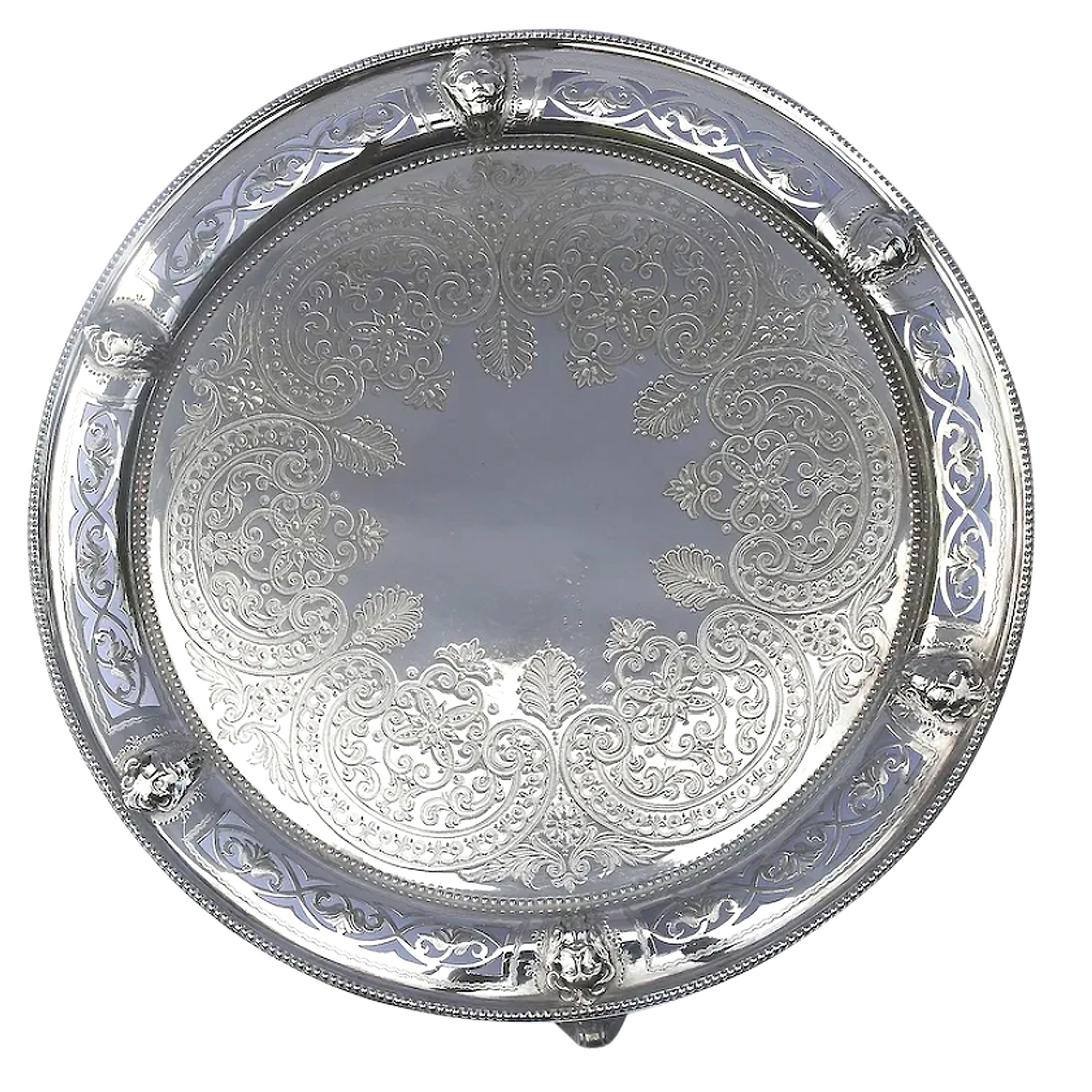 Highly unusual antique silver plated Salver with cast Zeus / Satyr heads C.1870
