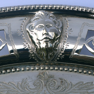Highly unusual antique silver plated Salver with cast Zeus / Satyr heads C.1870