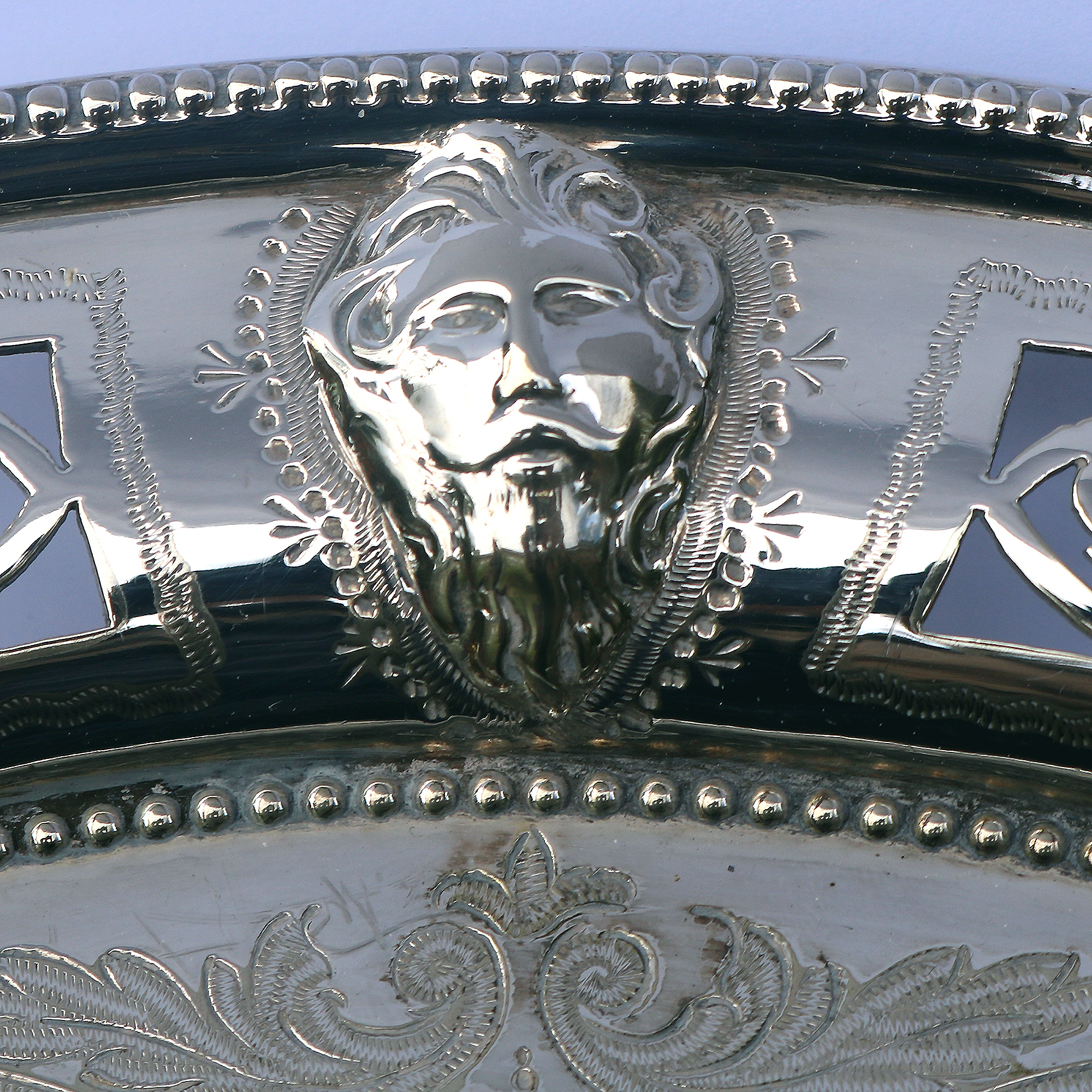 Highly unusual antique silver plated Salver with cast Zeus / Satyr heads C.1870