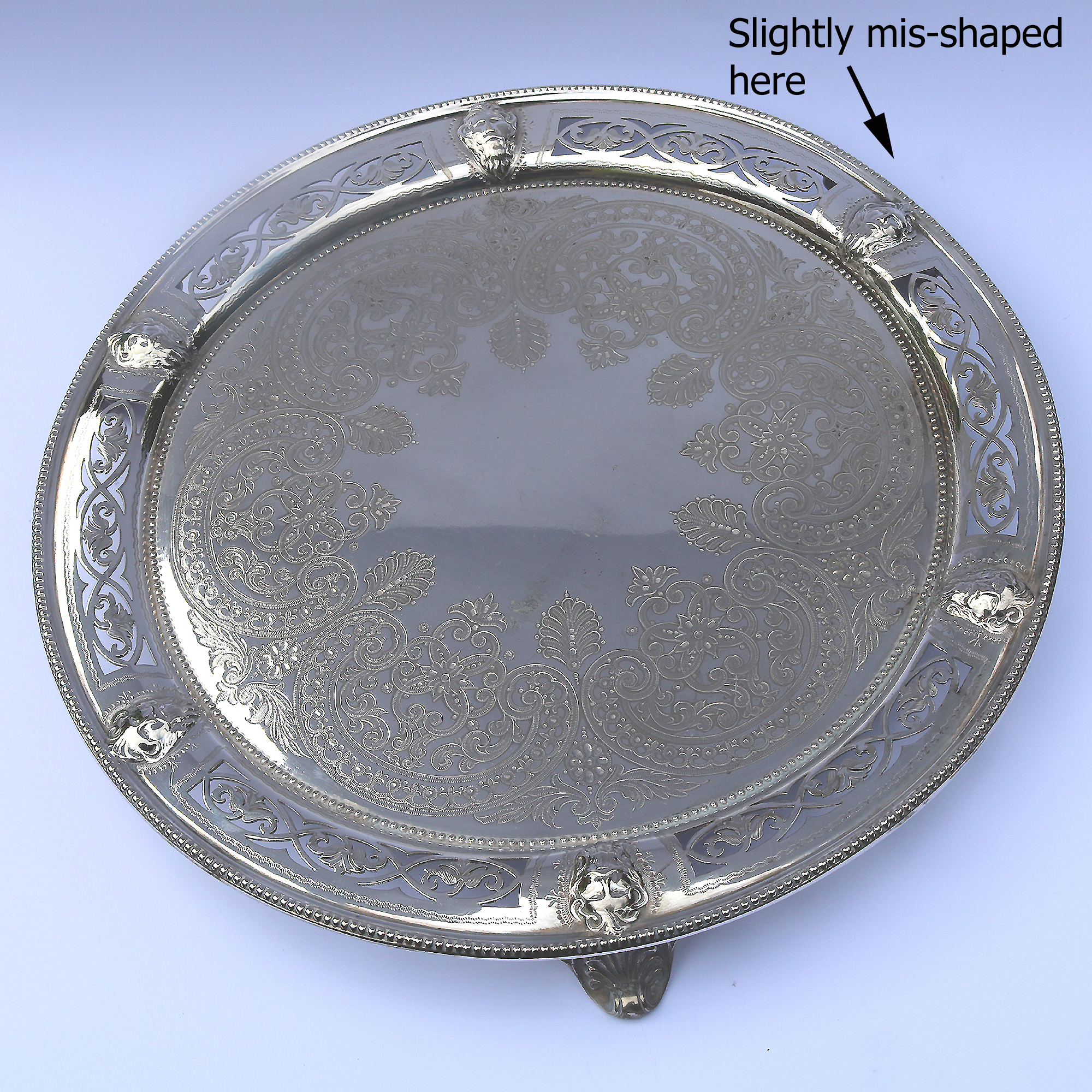 Highly unusual antique silver plated Salver with cast Zeus / Satyr heads C.1870