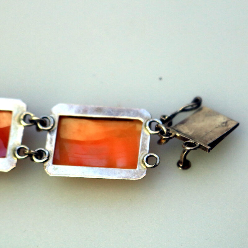 An attractive 7 panel antique 800 solid silver Cameo shell Bracelet C.1940's