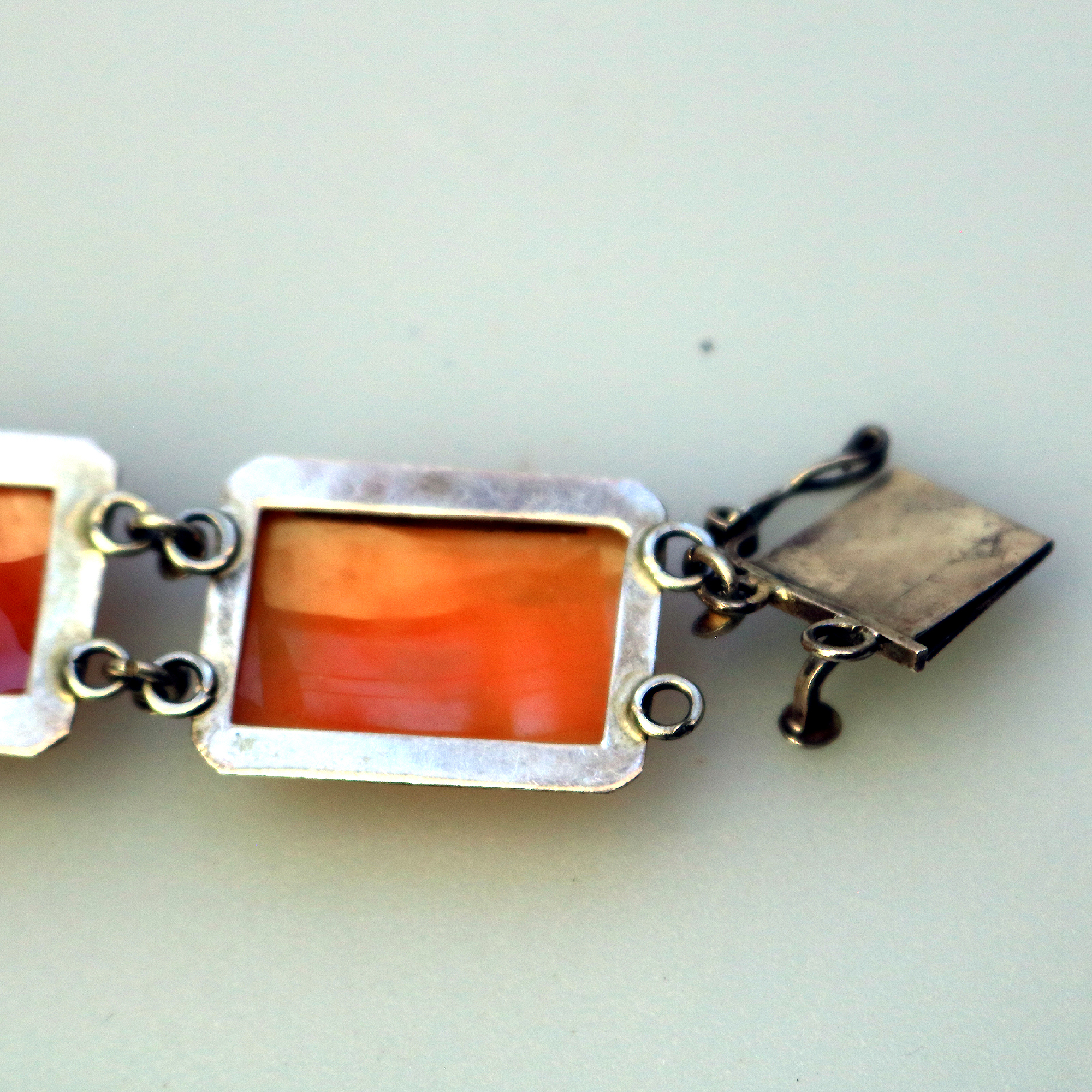 An attractive 7 panel antique 800 solid silver Cameo shell Bracelet C.1940's