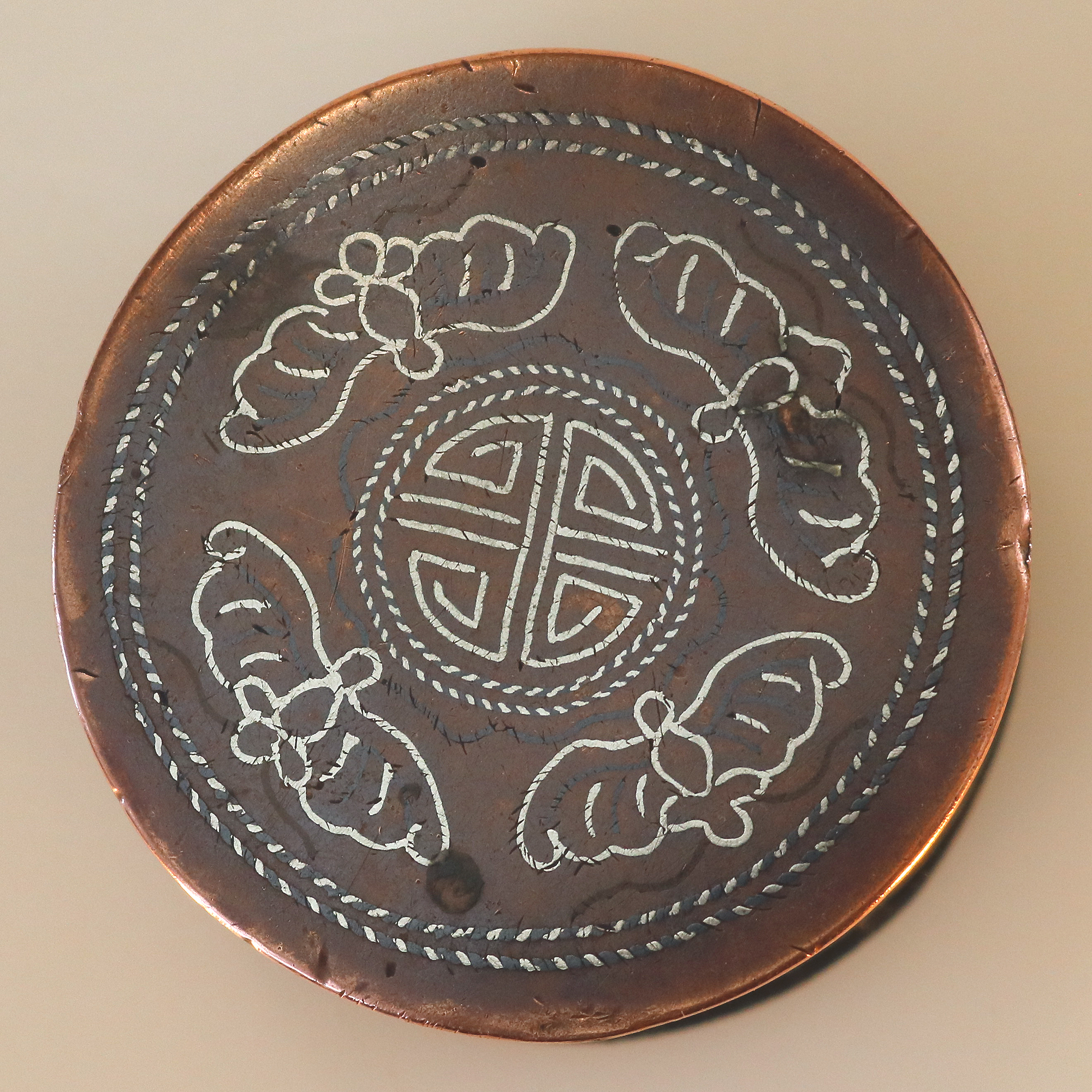 A fine antique Chinese late Qing period silver inlaid on copper Ink Box C.19thC