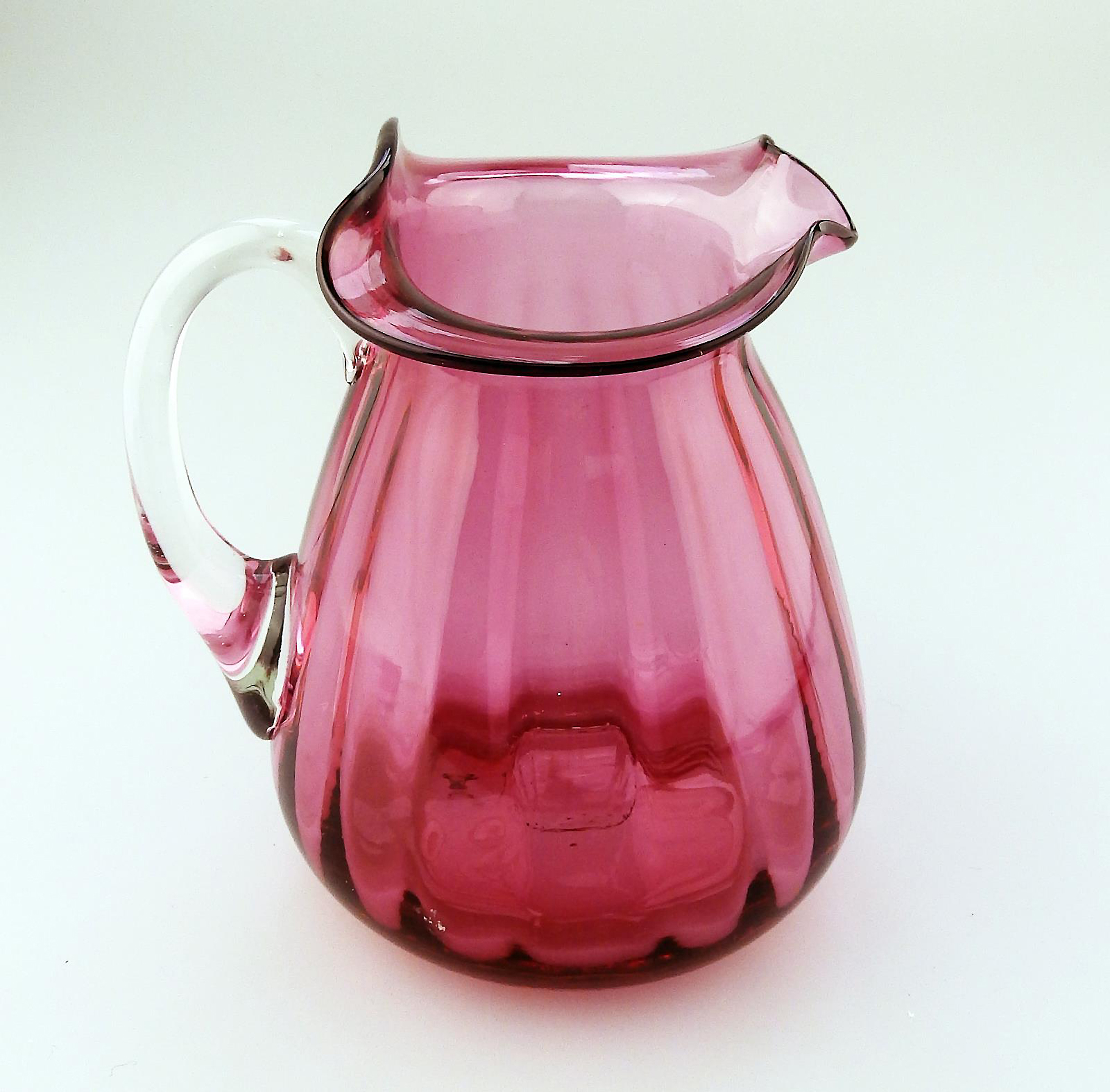 Unusual antique Victorian Art Nouveau English cranberry glass Jug 14cm C.19thC