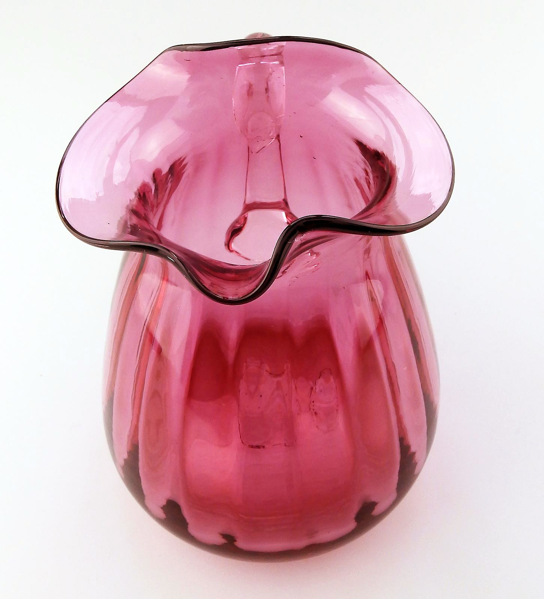 Unusual antique Victorian Art Nouveau English cranberry glass Jug 14cm C.19thC