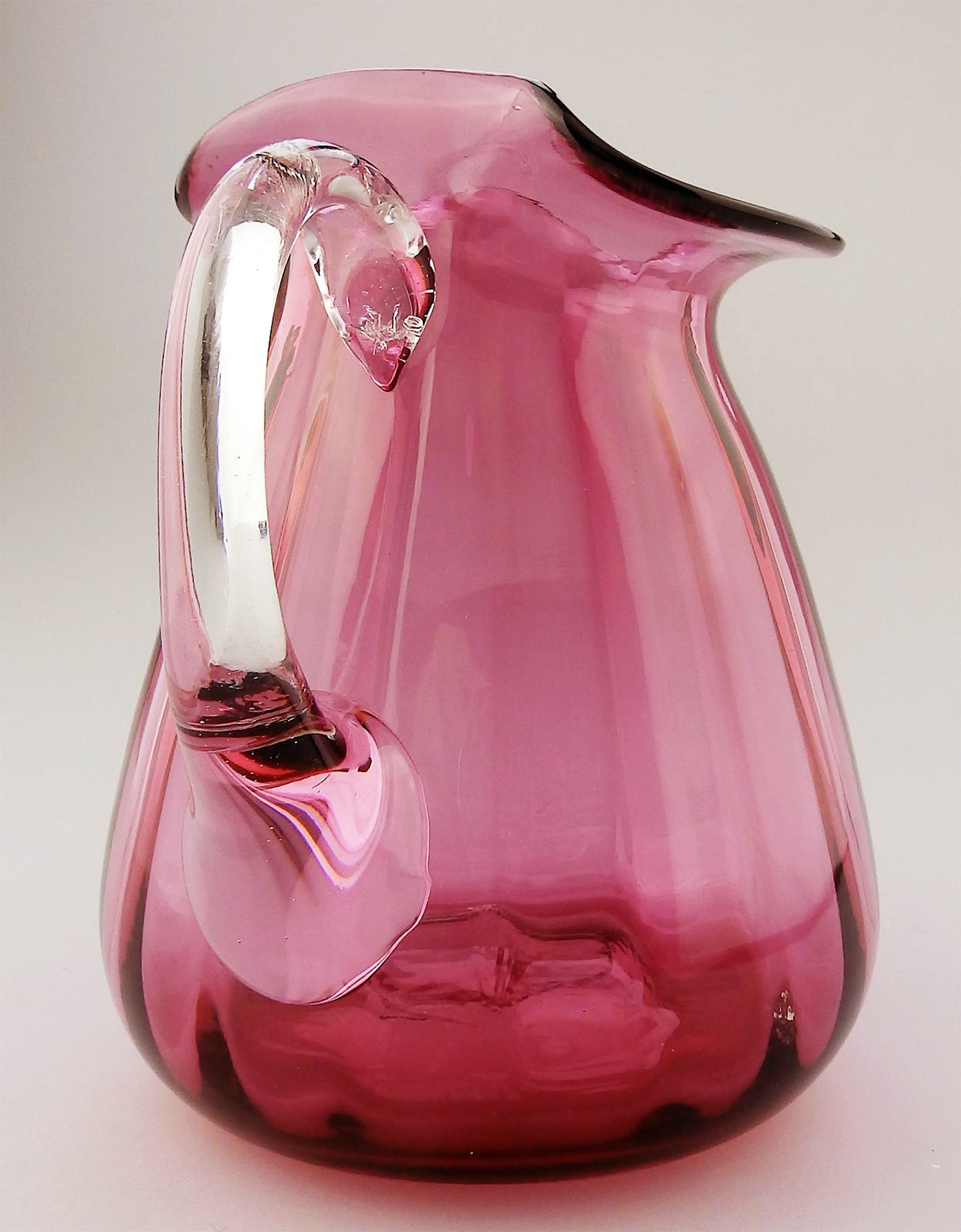 Unusual antique Victorian Art Nouveau English cranberry glass Jug 14cm C.19thC